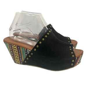 Rampage Wedge Sandals Women 9 Black Studded Platform Y2k Boho 90s Chunky